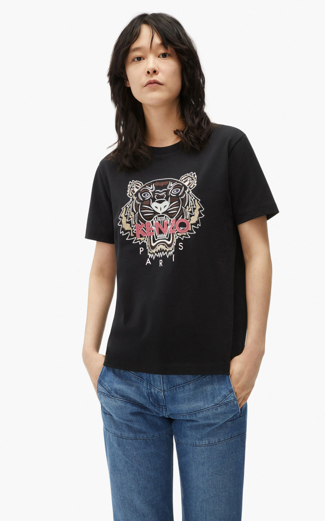 Camisetas Kenzo Loose fitting Tiger Mujer Negras FKQ036128